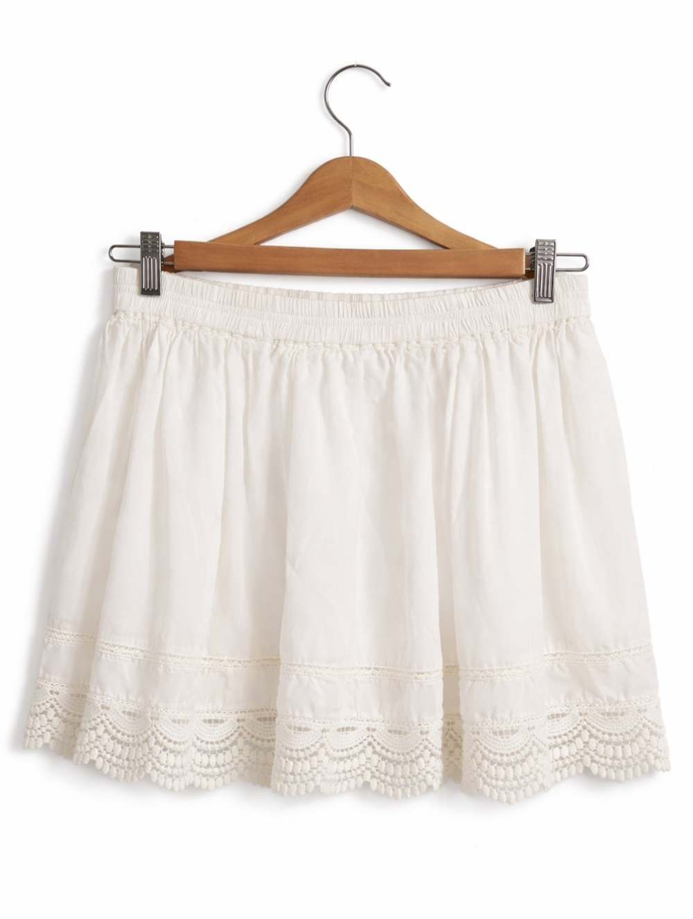 Aeropostale White Lace Trim Mini Skirt Boho Elastic Waist Flowy Summer